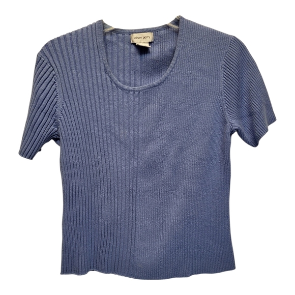 Oliver Perry Blue Crew Neck Ribbed Lightweight Sweater - Size L - Picture 1 of 3